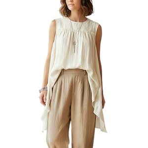 ALEKSANDR MANAMIS Linen Blend Tunic Dress Asymmetrical Lagenlook Size Medium